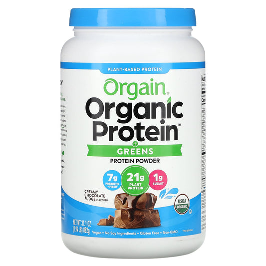 Orgain, Organic Protein + Greens, Plant Based Protein Powder, Creamy Chocolate Fudge, 1.94 lbs (882 g) - Image 1