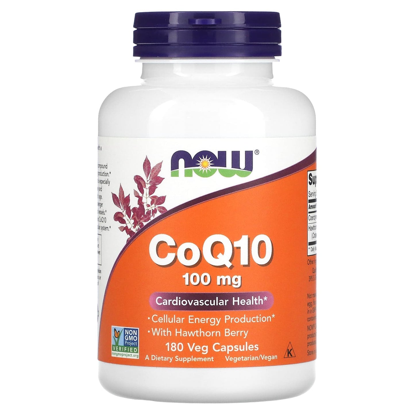 NOW Foods, CoQ10 With Hawthorn Berry, 100 mg, 180 Veg Capsules - Image 1