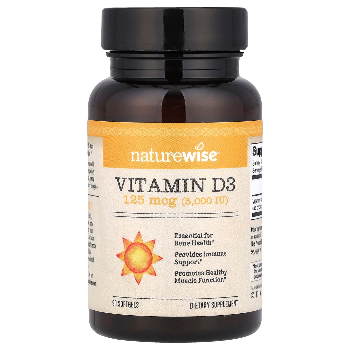 NatureWise, Vitamin D3, 125 mcg (5,000 IU), 90 Softgels - Image 1