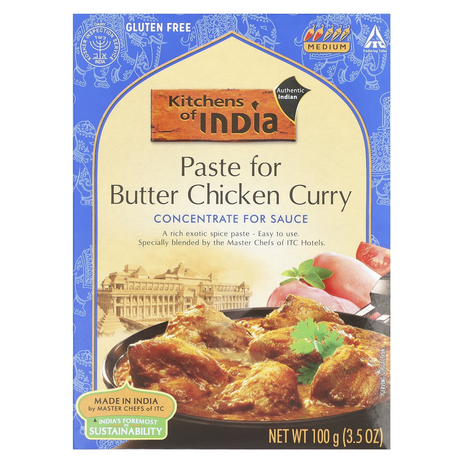 Kitchens of India, Paste For Butter Chicken Curry, Concentrate For Sauce, Medium, 3.5 oz (100 g) - Image 1