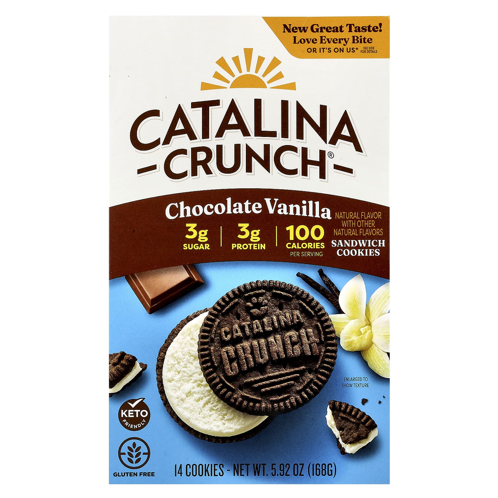 Keto Friendly Chocolate Vanilla Sandwich Cookies by Catalina Crunch - Image 1