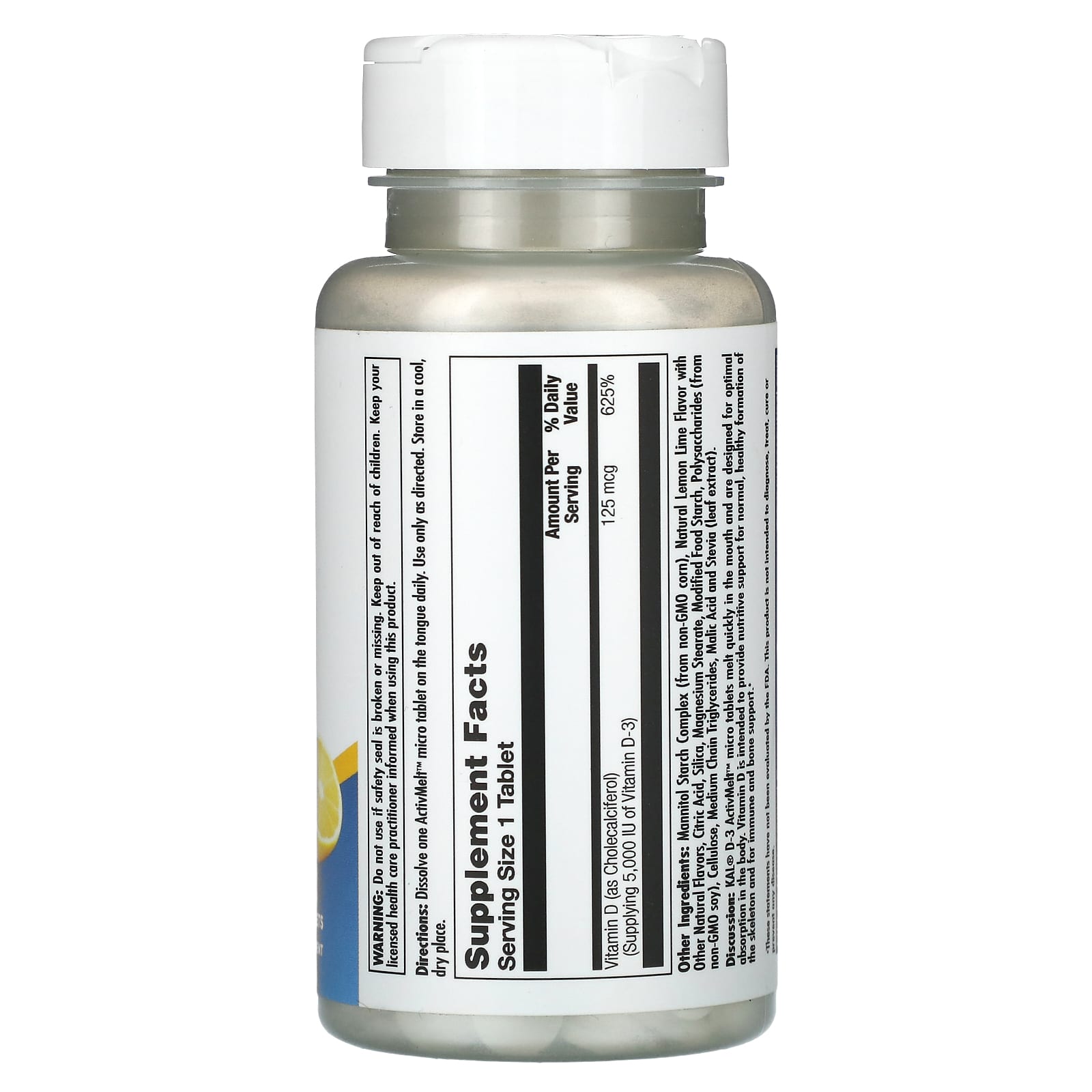 KAL, D-3, Lemon Lime, 125 mcg (5,000 IU), 90 Micro Tablets - Image 2