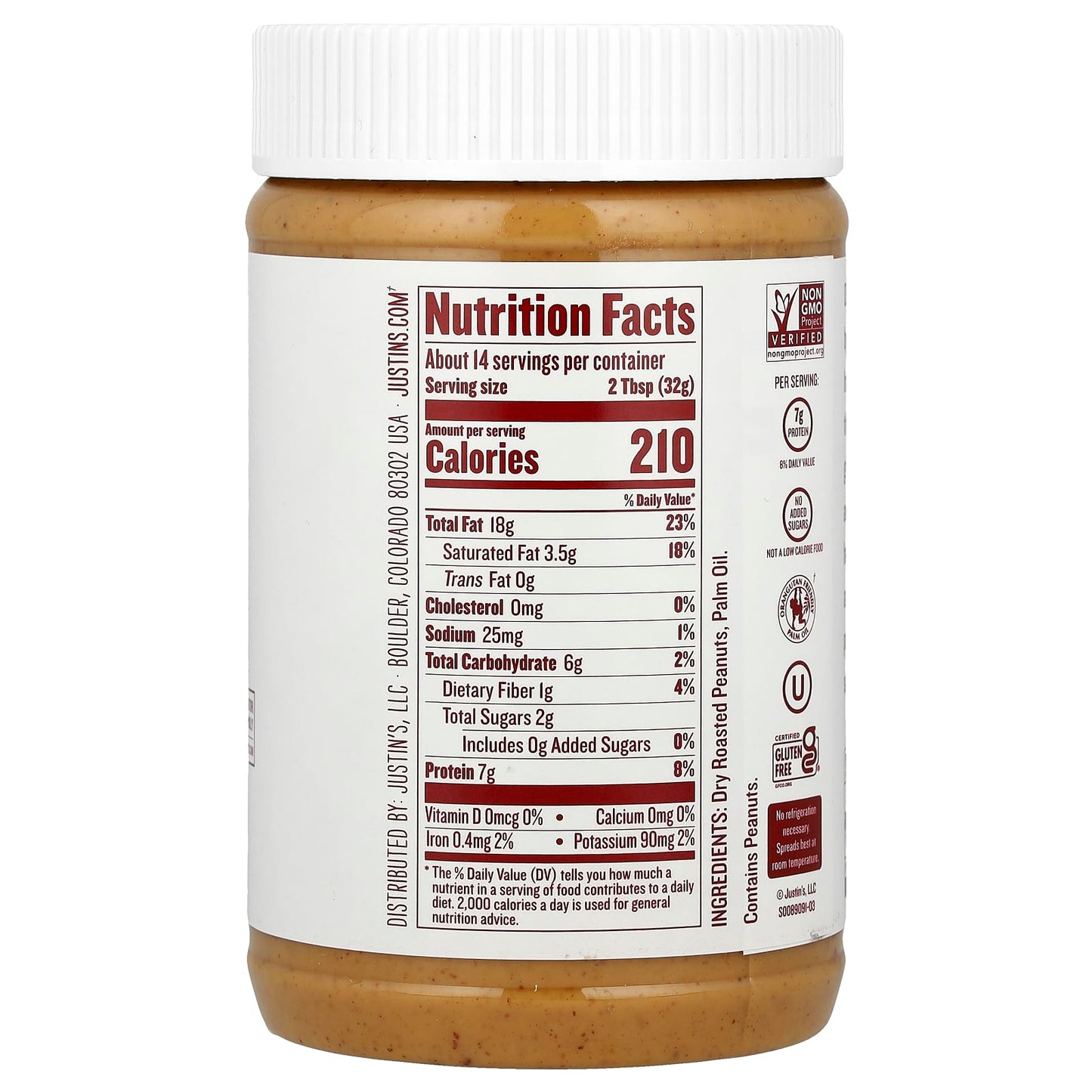 Justin's Classic Peanut Butter Spread, 16 oz - Natural & Delicious - Image 2