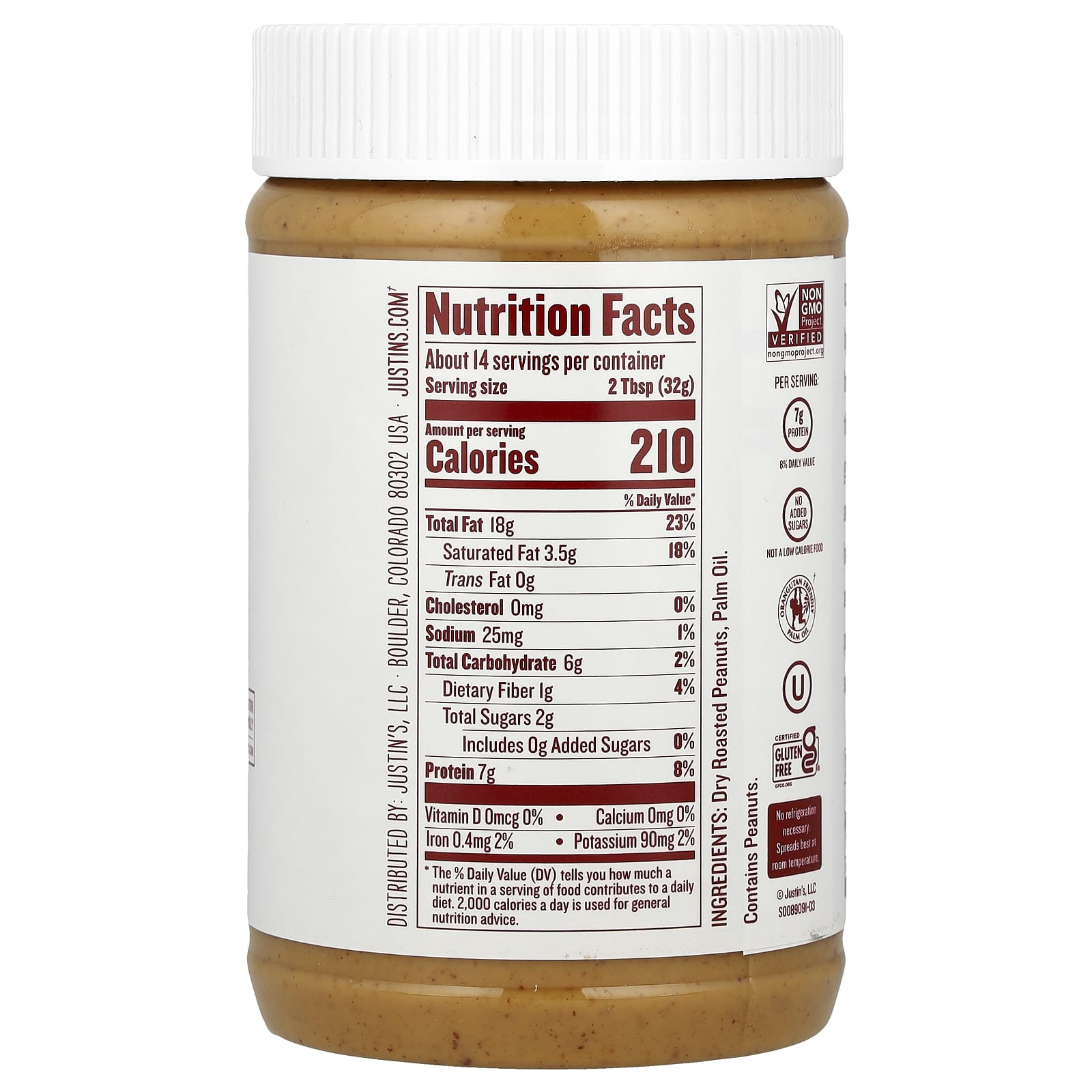Justin's Classic Peanut Butter Spread, 16 oz - Natural & Delicious - Image 2