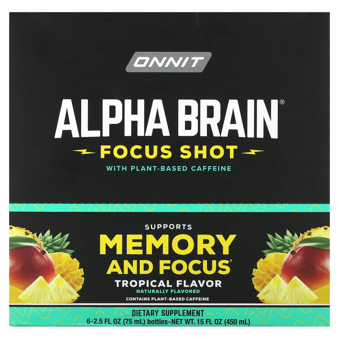 Onnit, Alpha Brain Focus Shot, Tropical, 6 Bottles, 2.5 fl oz (75 ml) Each - Image 1