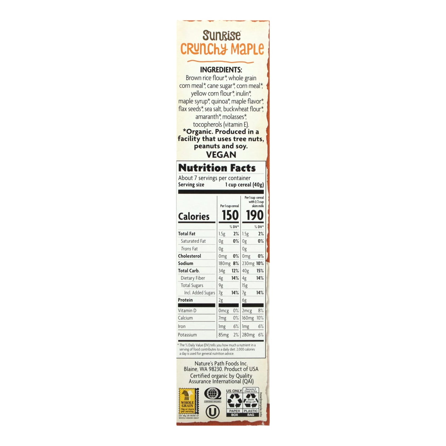 Nature's Path, Organic Sunrise Crunchy Maple Cereal, 10.6 oz (300 g) - Image 2