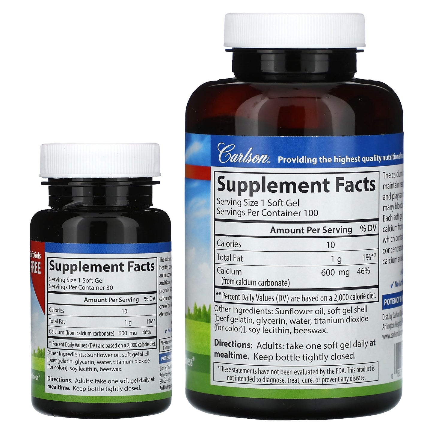 Carlson Liquid Filled Cal-600 Calcium Supplement, 100+30 Softgels - Image 2