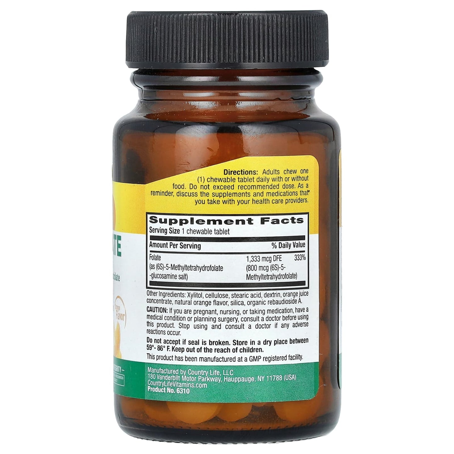 Country Life Methylfolate 1333 mcg DFE Orange Chewable Tablets - Image 2