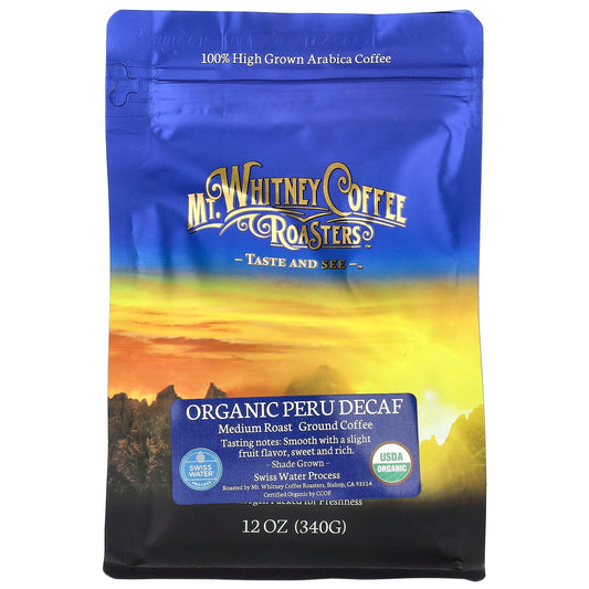 Mt. Whitney Coffee Roasters, Organic Peru Decaf, Ground Coffee, Medium Roast, 12 oz (340 g) - Image 1