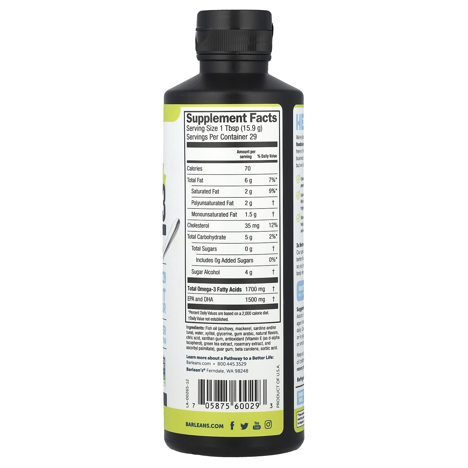 Barleans Omega-3 Fish Oil Supplement, 16 oz, Citrus Sorbet - Image 2