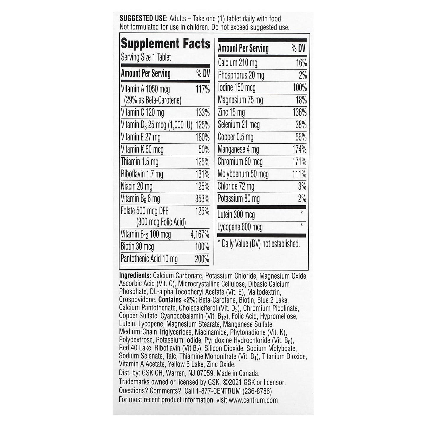 Centrum Silver Men's 50+, 100 Tablets - Multivitamin for Heart, Brain, and Eye Health - Image 2