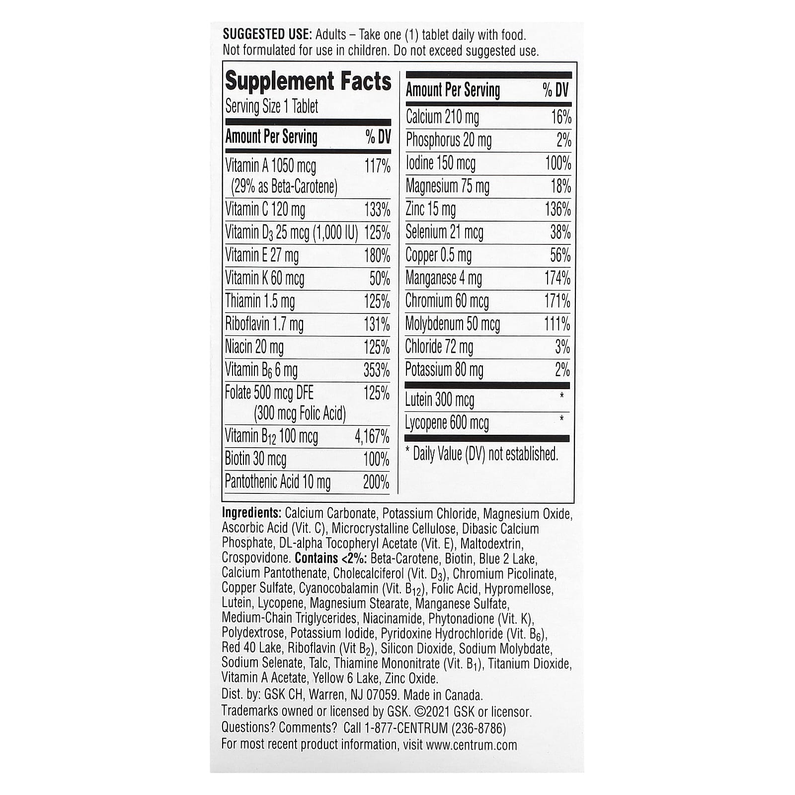Centrum Silver Men's 50+, 100 Tablets - Multivitamin for Heart, Brain, and Eye Health - Image 2