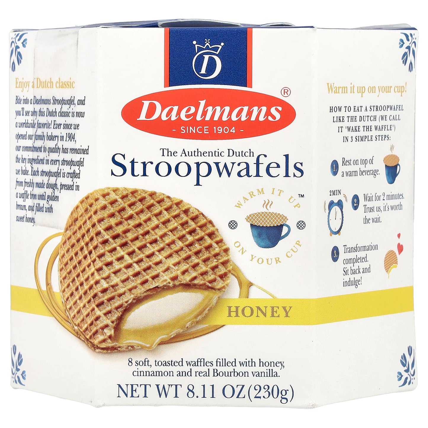 Authentic Dutch Stroopwafels by Daelmans - Honey Filled, 8 Waffles, 8.11 oz - Image 1