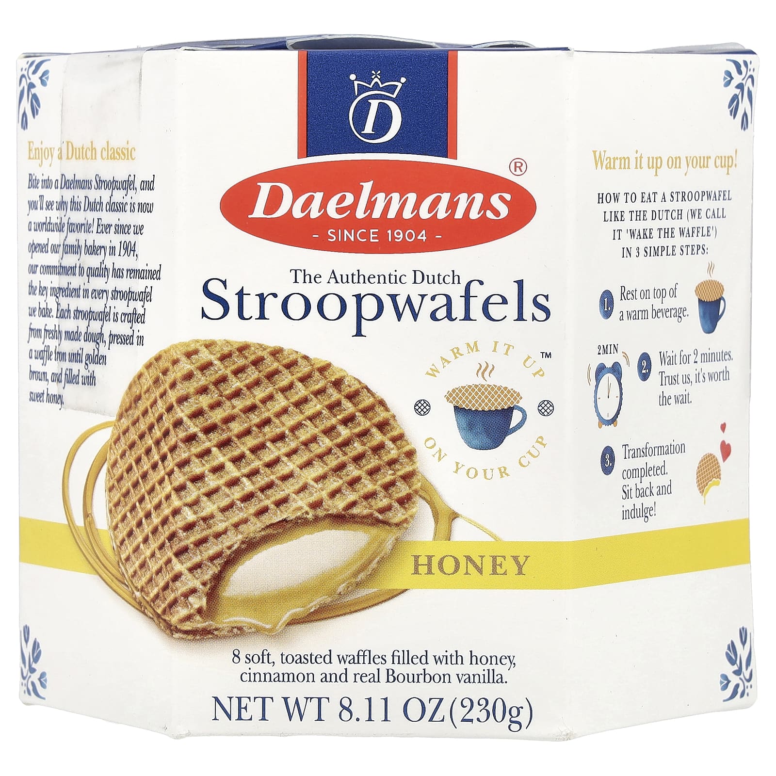 Authentic Dutch Stroopwafels by Daelmans - Honey Filled, 8 Waffles, 8.11 oz - Image 1