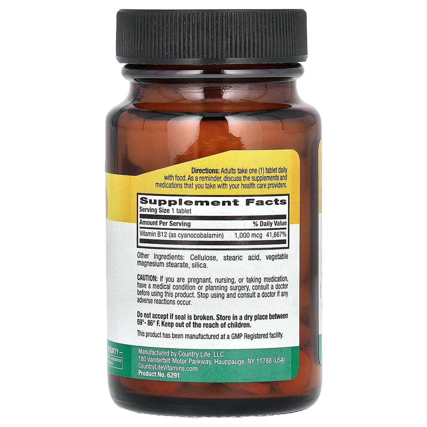 Country Life Vitamin B12 Supplement, 1,000 mcg, 60 Tablets, Gluten-Free, Vegan - Image 2