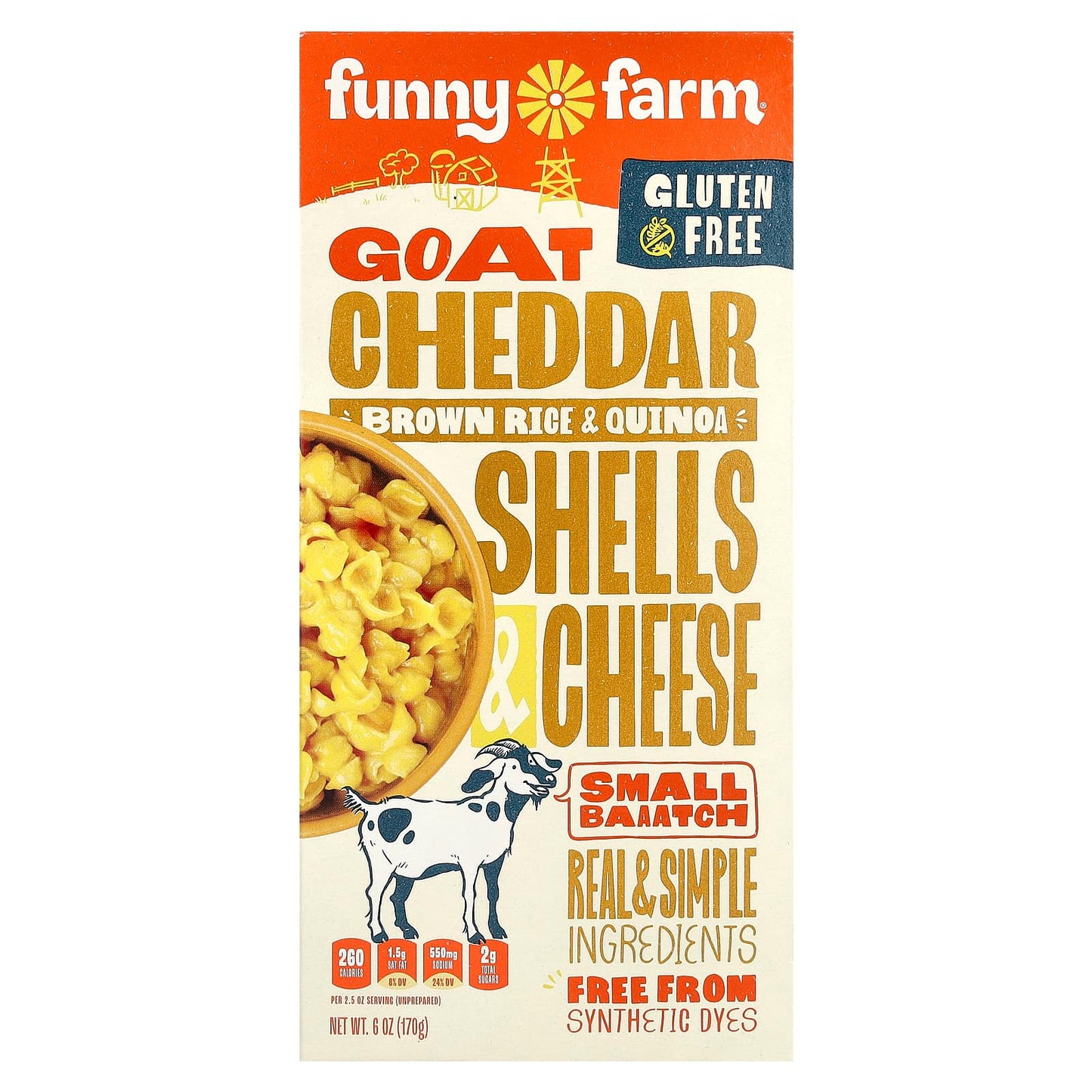 Gluten-Free Goat Milk Cheddar Shells & Cheese by Funny Farm, 6 oz (170g) - Image 1