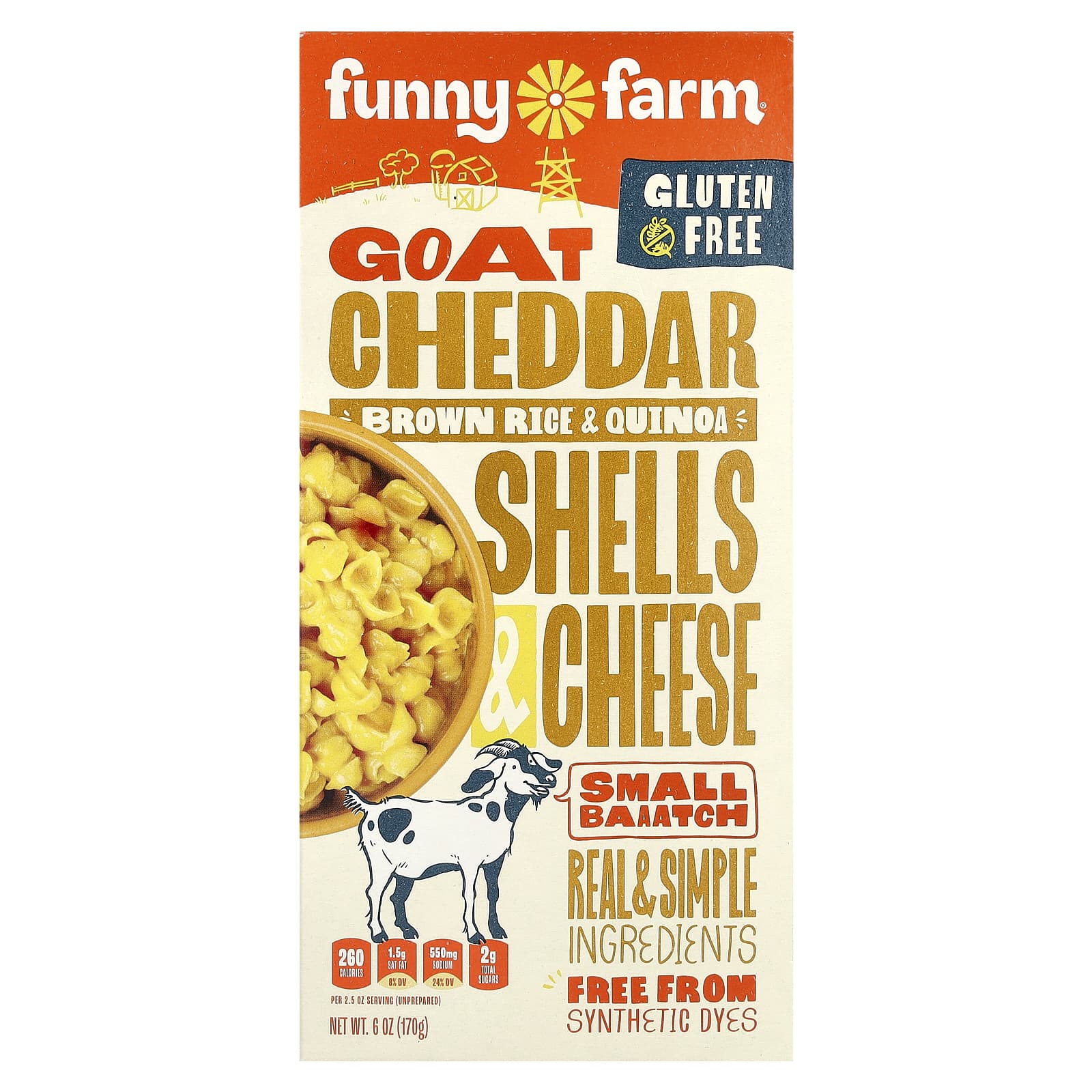 Gluten-Free Goat Milk Cheddar Shells & Cheese by Funny Farm, 6 oz (170g) - Image 1