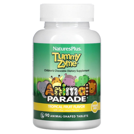NaturesPlus, Animal Parade, Tummy Zyme, Tropical Fruit , 90 Animal-Shaped Tablets - Image 1