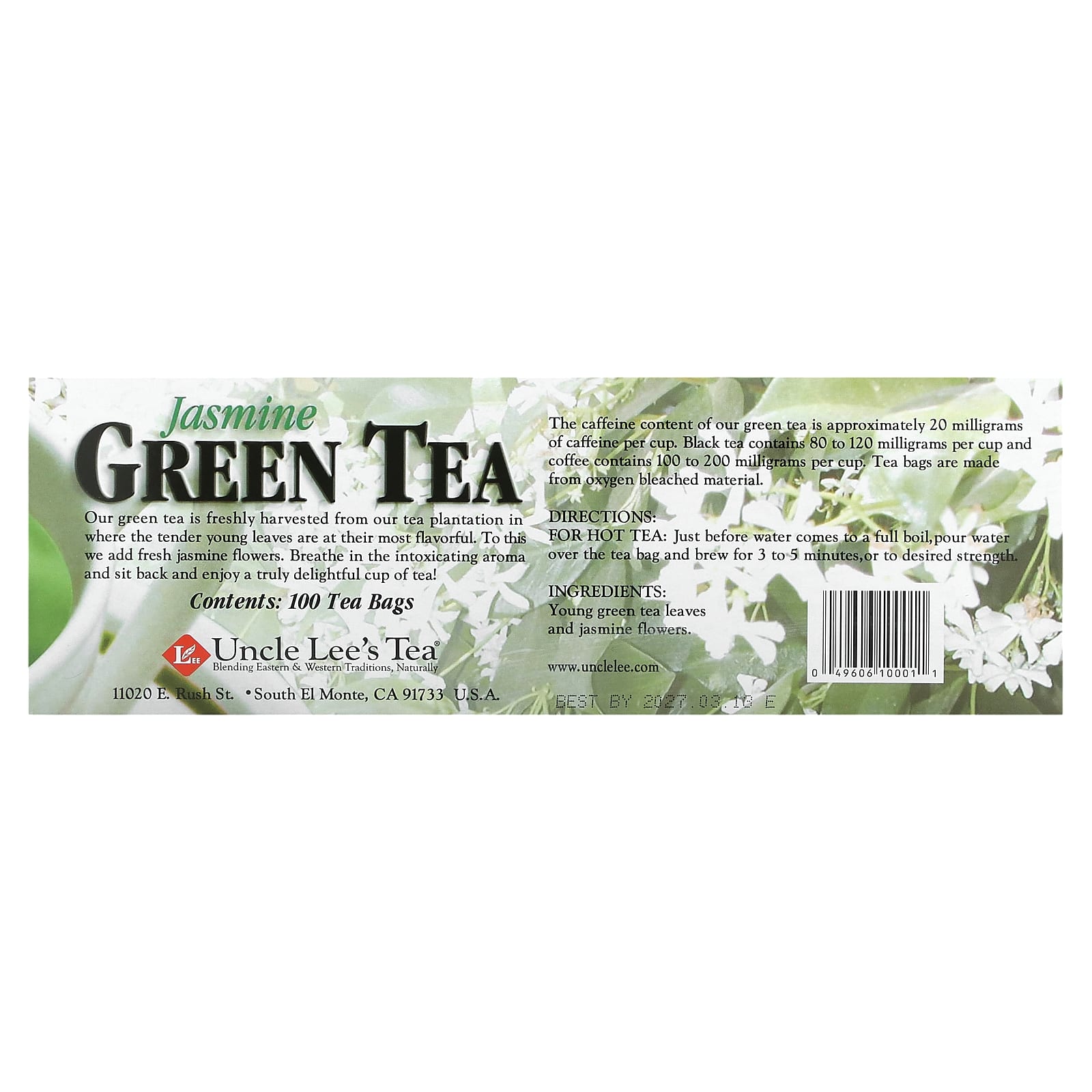 Uncle Lee's Tea, Jasmine Green Tea, 100 Tea Bags, 5.64 oz - Image 2