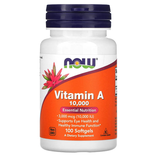 NOW Foods, Vitamin A, 3,000 mcg (10,000 IU), 100 Softgels - Image 1