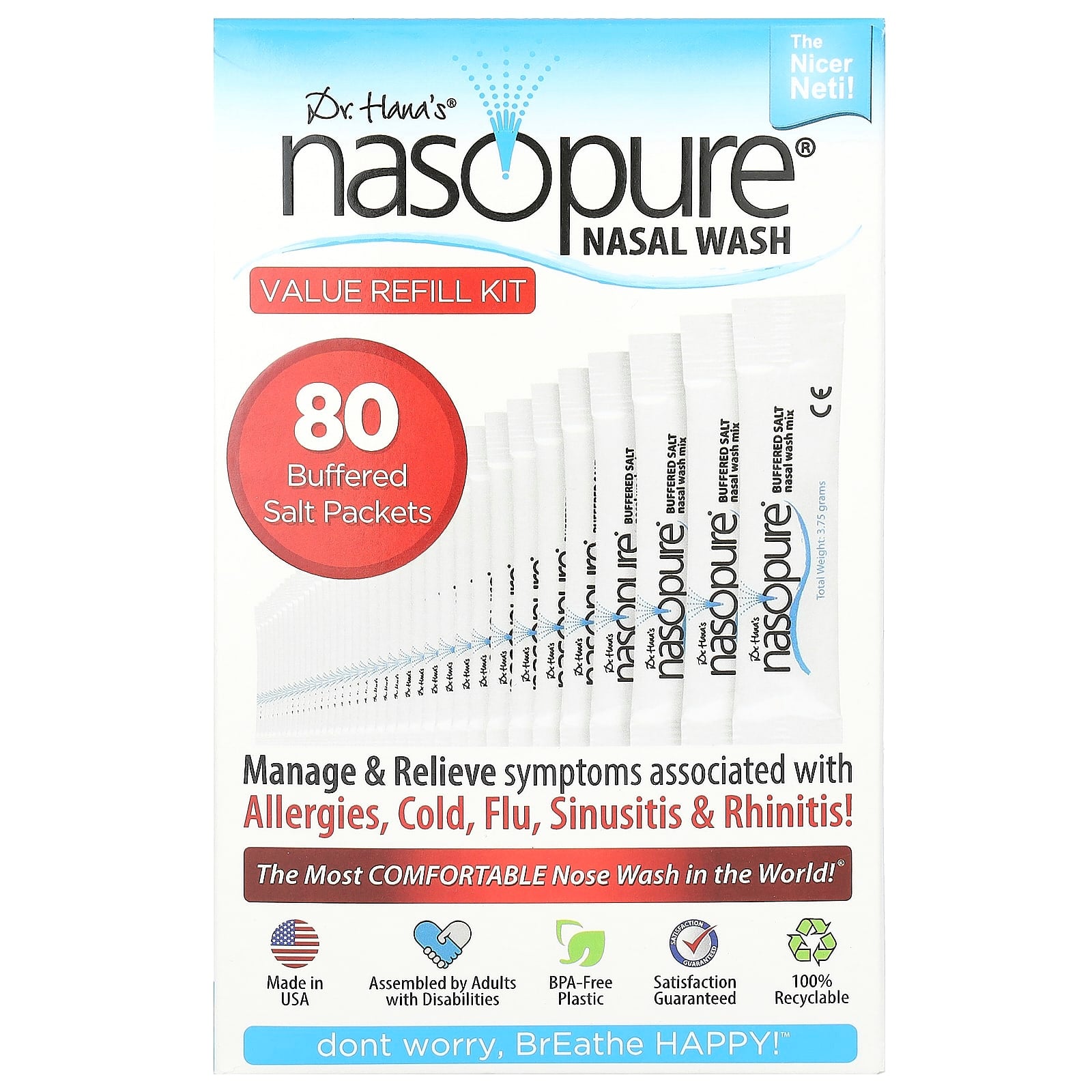 Nasopure, Nasal Wash, Value Refill Kit, 80 Buffered Salt Packets - Image 1