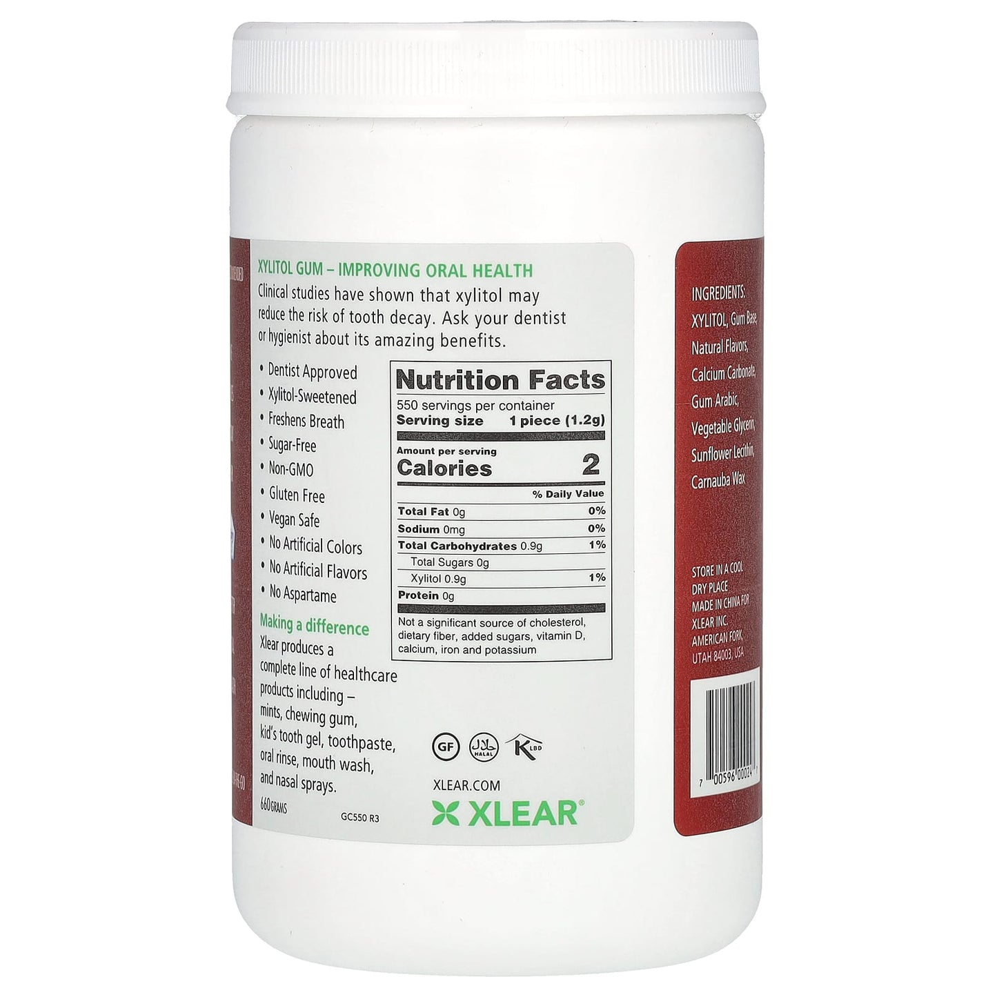 Xlear, Spry, Chewing Gum, Natural Cinnamon, Sugar Free, 550 Pieces - Image 2