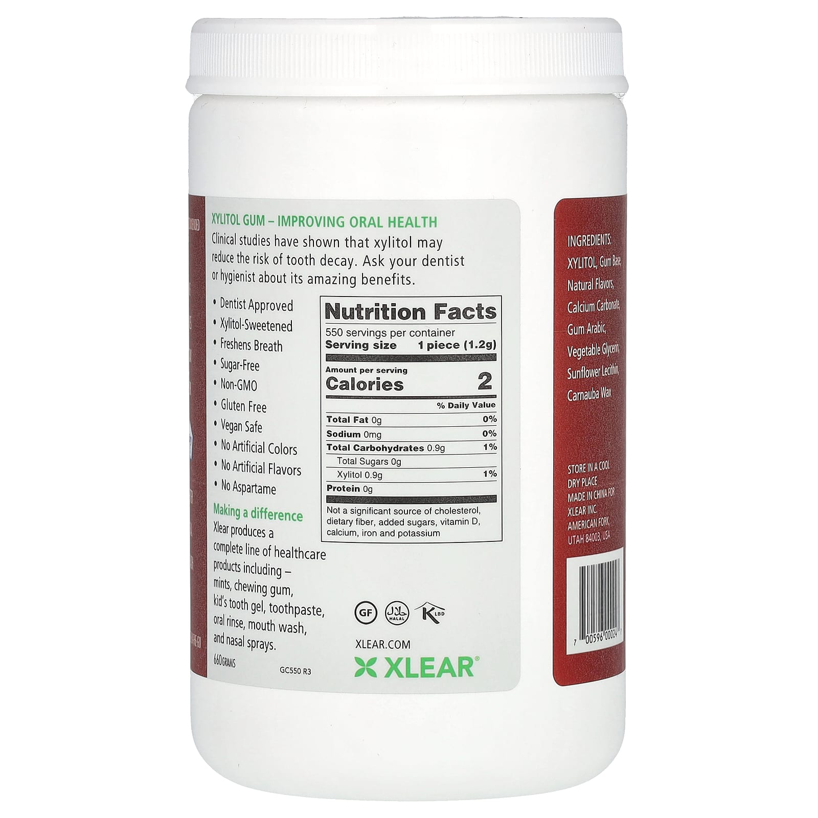 Xlear, Spry, Chewing Gum, Natural Cinnamon, Sugar Free, 550 Pieces - Image 2