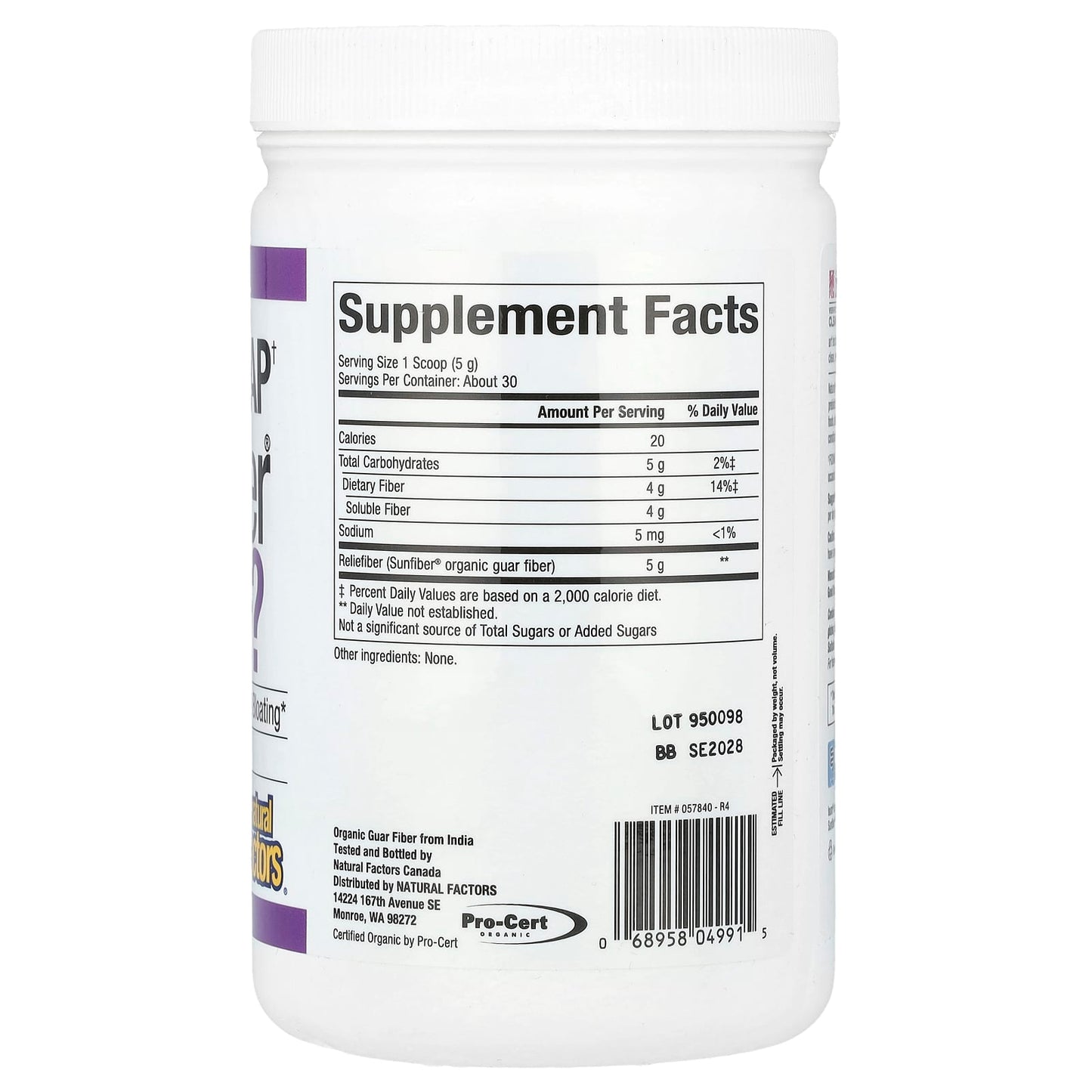 Natural Factors, Organic Low Fodmap† Reliefiber®, Unflavored, 5.3 oz (150 g) - Image 2