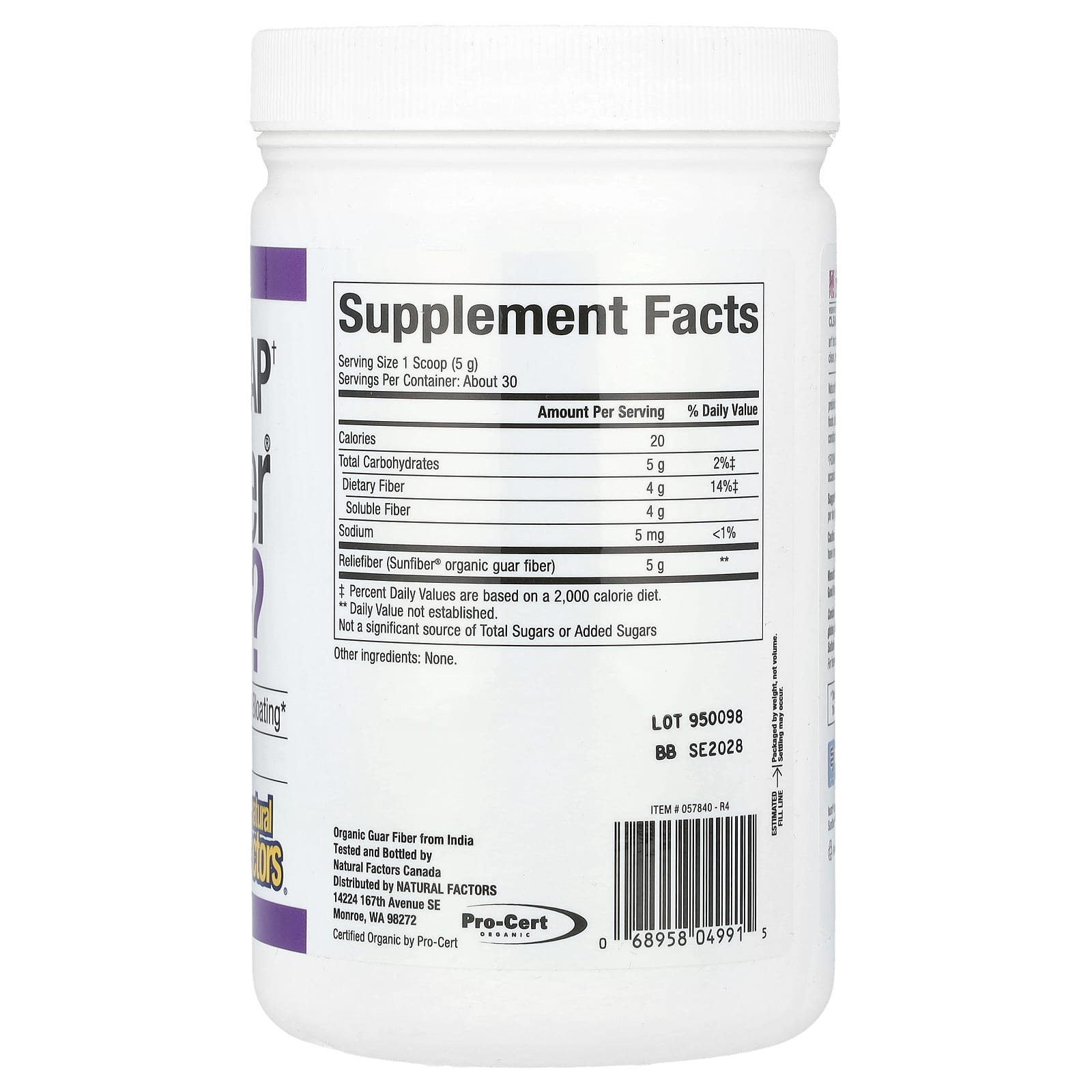 Natural Factors, Organic Low Fodmap† Reliefiber®, Unflavored, 5.3 oz (150 g) - Image 2