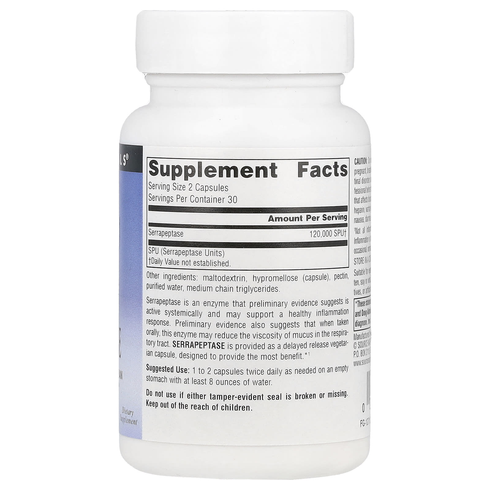 Source Naturals, Serrapeptase, 60 Capsules (60,000 SPU Per Capsule) - Image 2