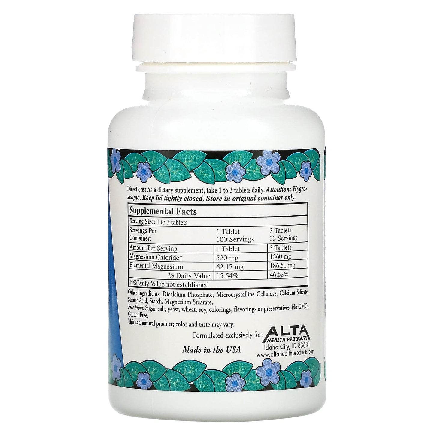 Alta Health Magnesium Chloride Dietary Supplement - 100 Tablets - Image 2