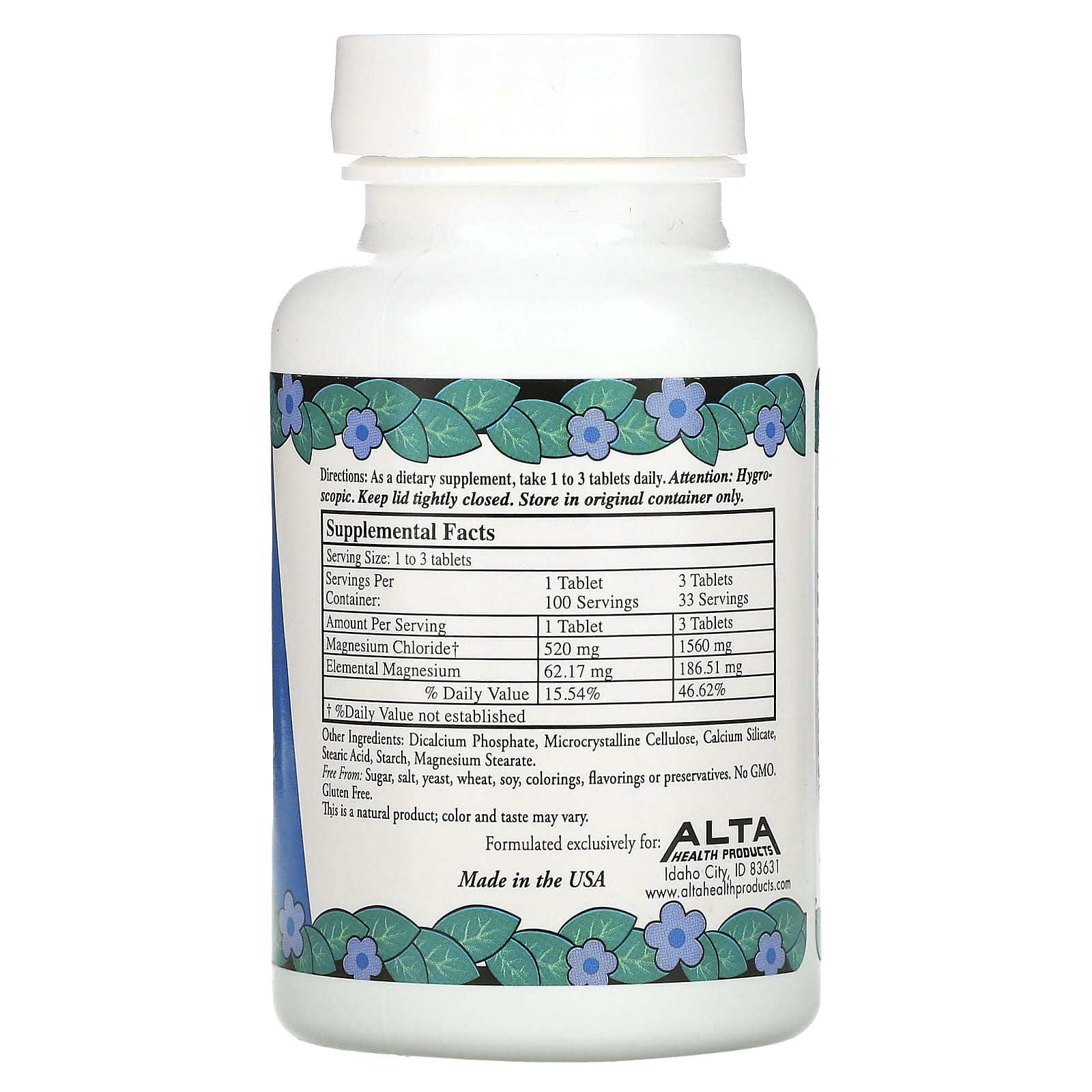 Alta Health Magnesium Chloride Dietary Supplement - 100 Tablets - Image 2