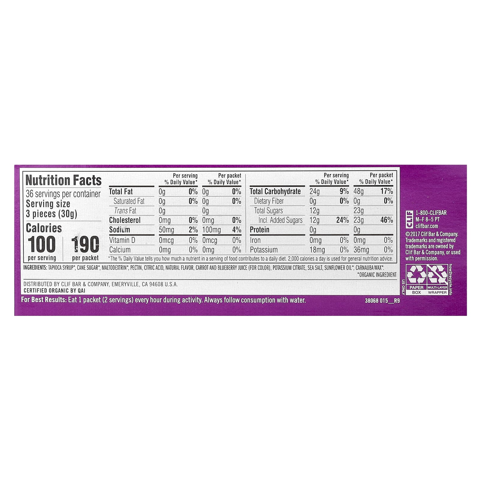 Mountain Berry Clif Bloks Energy Chews | 18 Packets | USDA Organic - Image 2