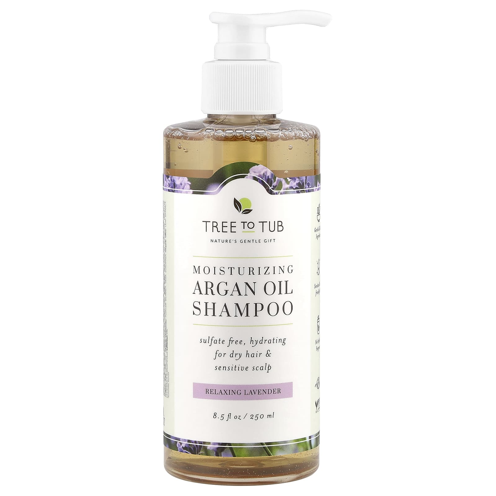 Tree To Tub, Moisturizing Argan Oil Shampoo, For Dry Hair & Sensitive Scalp, Relaxing Lavender, 8.5 fl oz (250 ml) - Image 1
