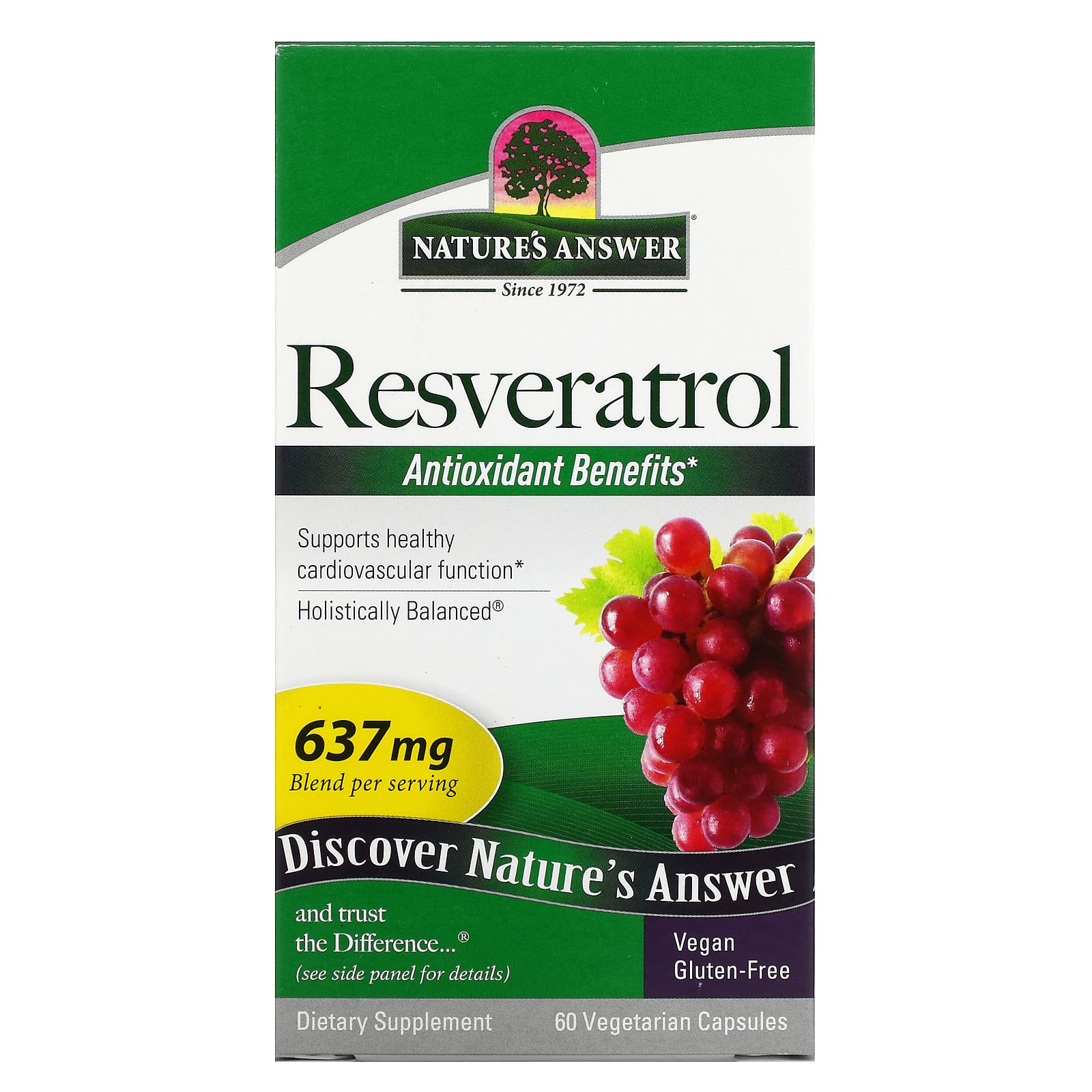 Nature's Answer, Resveratrol, 637 mg, 60 Vegetarian Capsules - Image 1