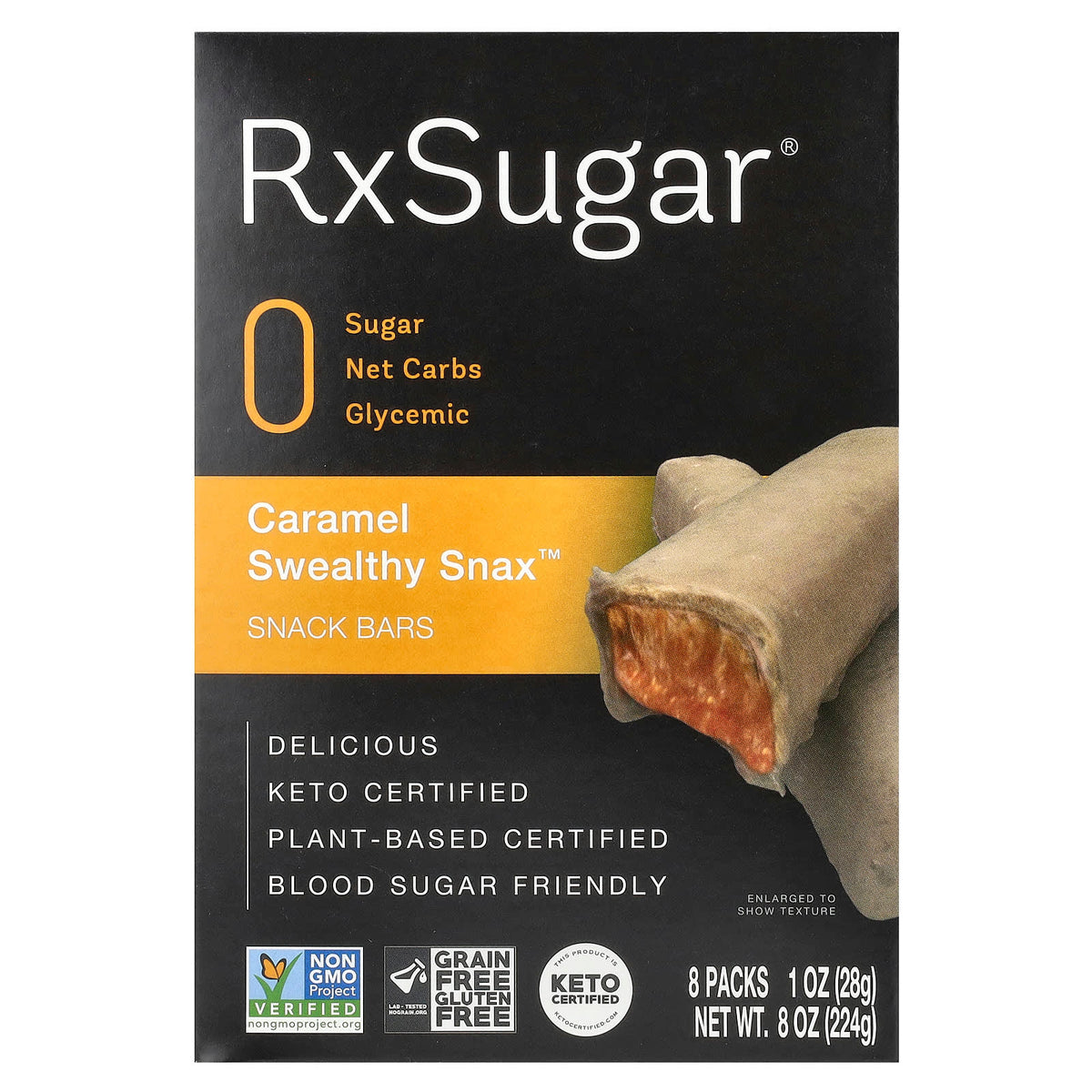 RxSugar, Swealthy Snax™, Snack Bars, Caramel, 8 Packs, 1 oz (28 g) Each - Image 1