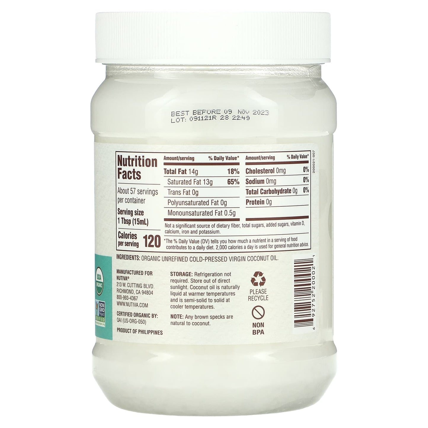 Nutiva, Organic Virgin Coconut Oil, 29 fl oz (858 ml) - Image 2