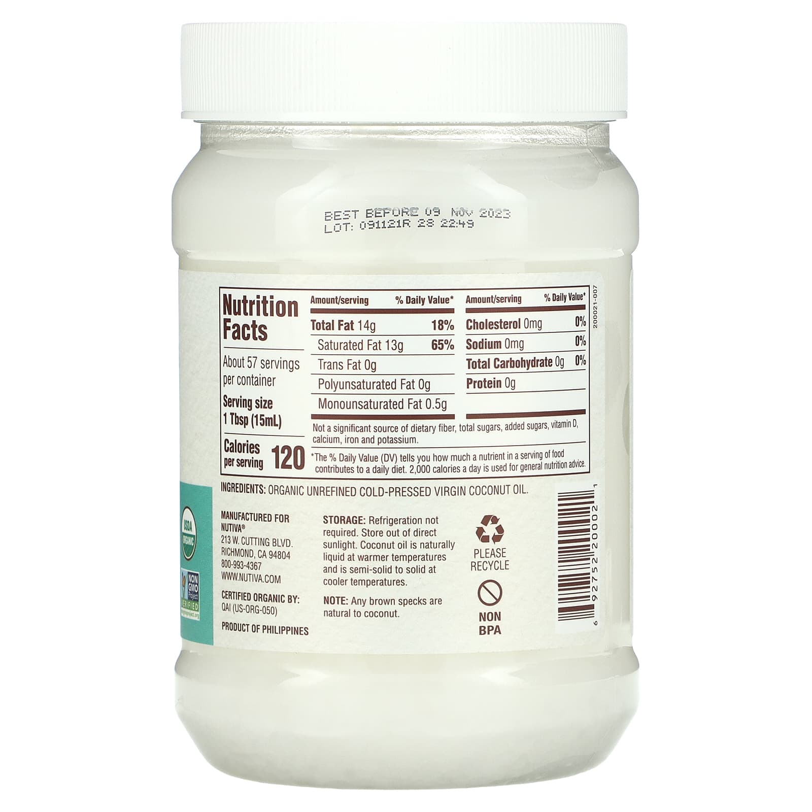 Nutiva, Organic Virgin Coconut Oil, 29 fl oz (858 ml) - Image 2