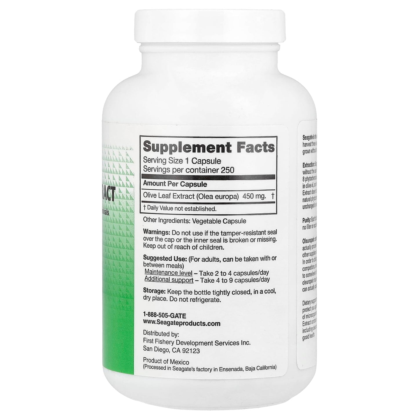 Seagate, Olive Leaf Extract, 450 mg, 250 V Capsules - Image 2