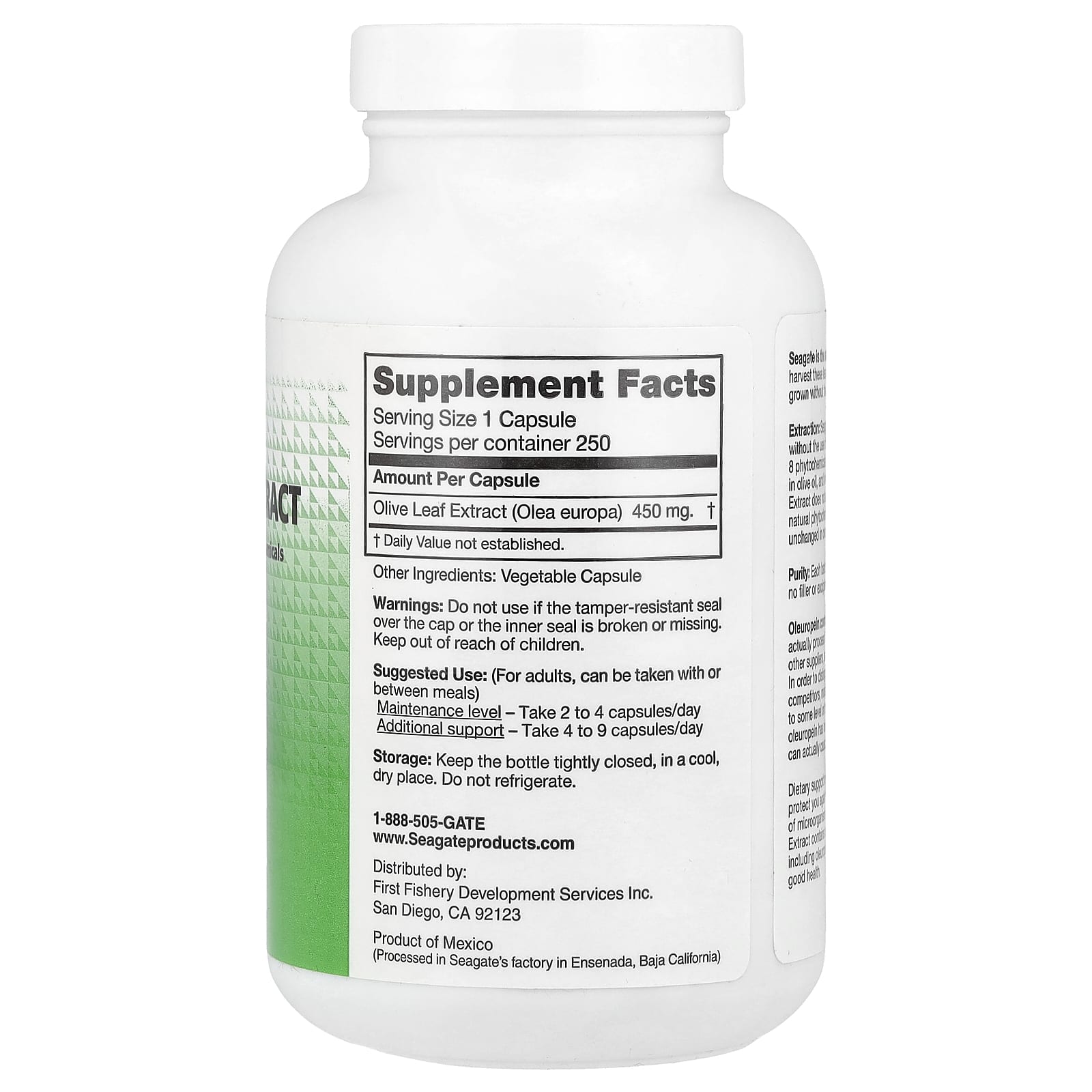 Seagate, Olive Leaf Extract, 450 mg, 250 V Capsules - Image 2