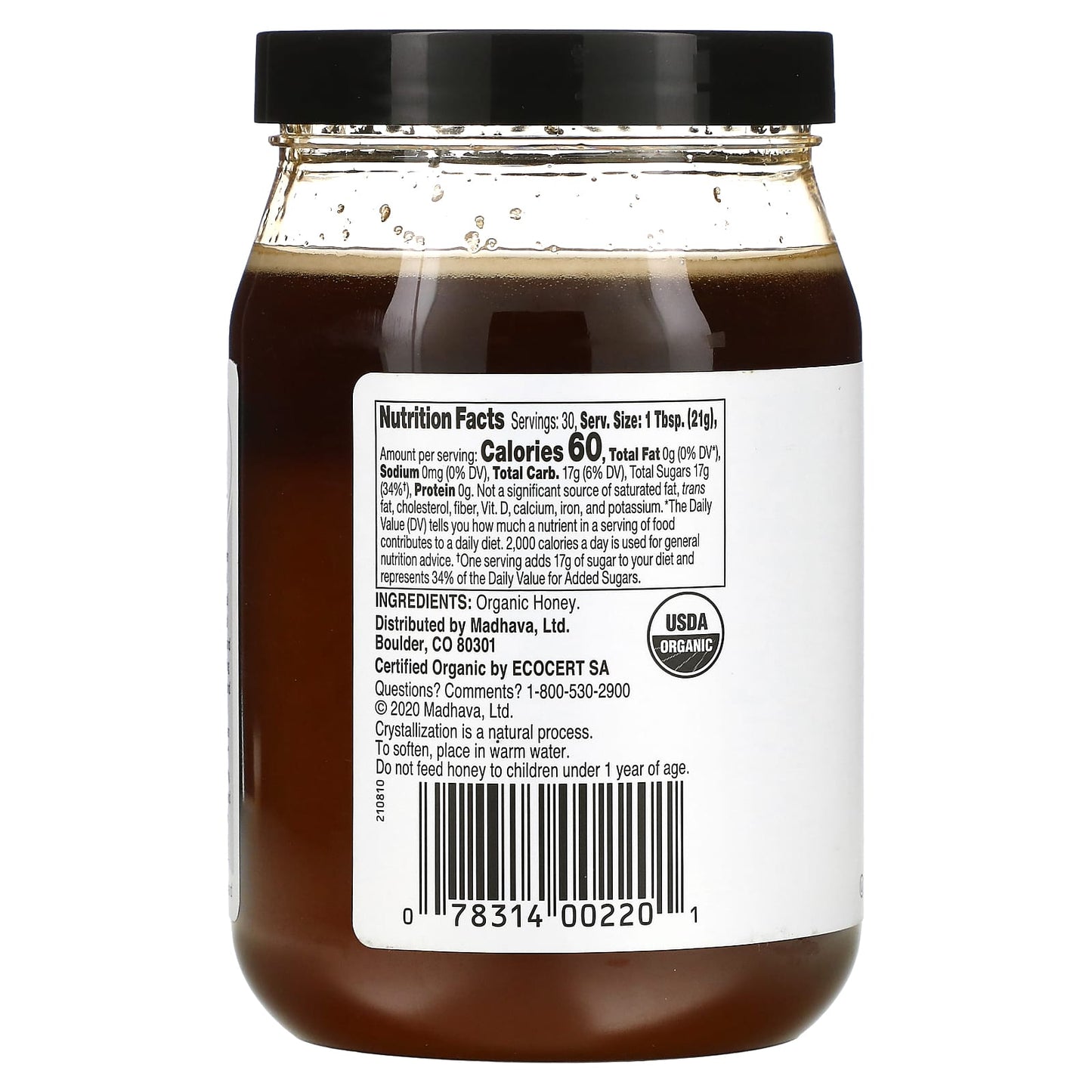 Madhava, Clean & Simple, Organic Creamed Honey, Unfiltered, 22 oz (624 g) - Image 2