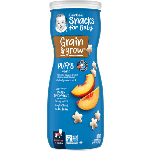 Gerber Grain & Grow Puffed Snacks for Babies - 8+ Months, Peach - Image 1