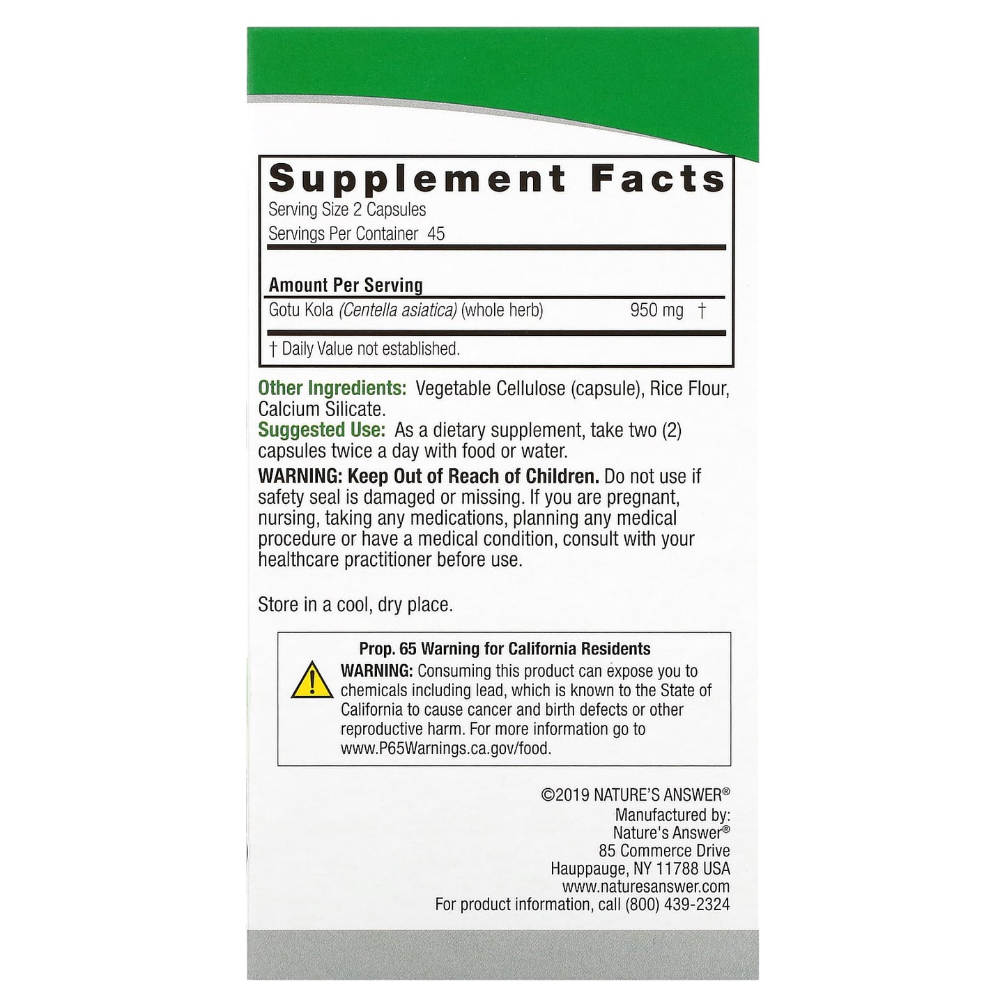 Nature's Answer, Gotu Kola, 90 Vegetarian Capsules (475 mg per Capsule) - Image 2