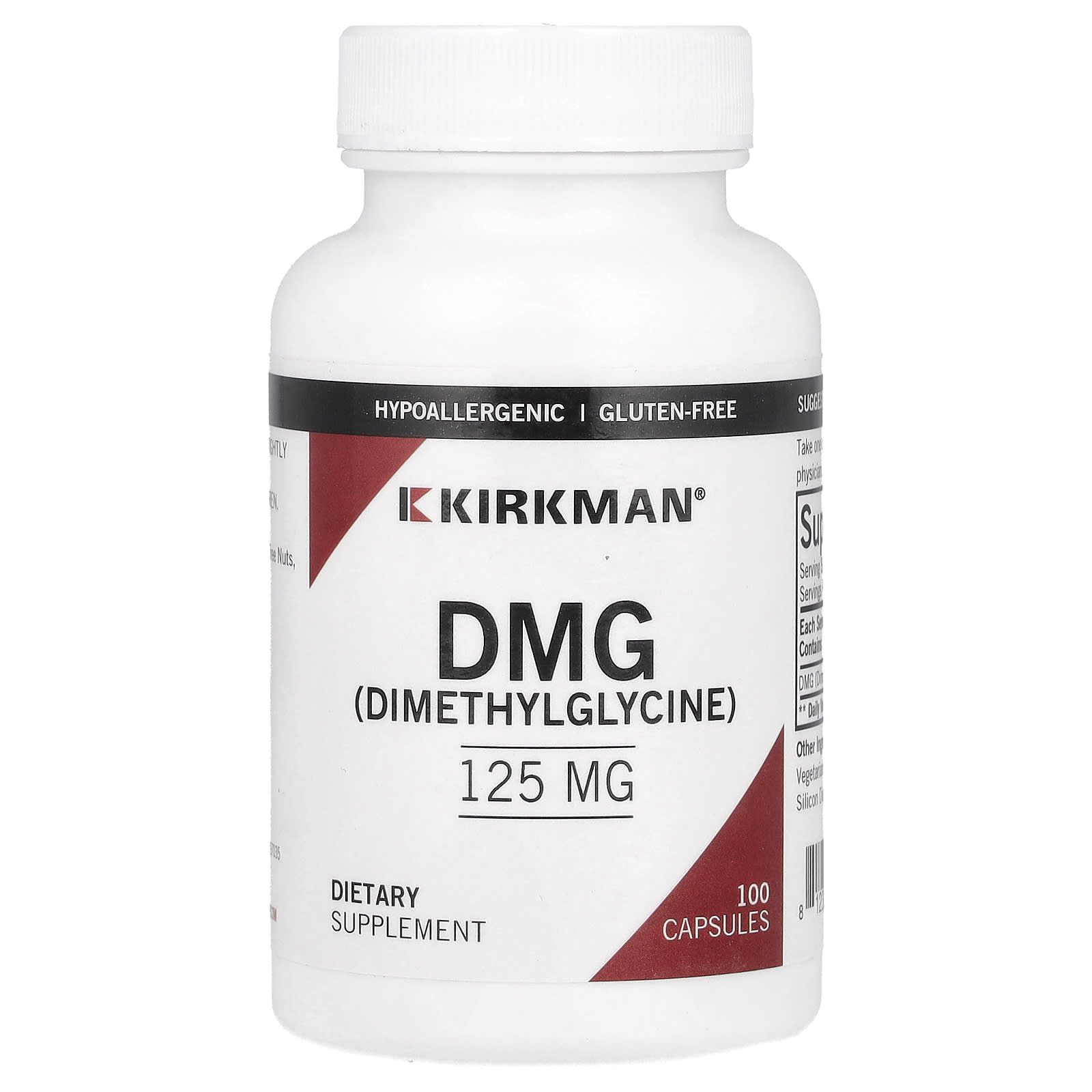 Kirkman Labs, DMG (Dimethylglycine), 125 mg, 100 Capsules - Image 1