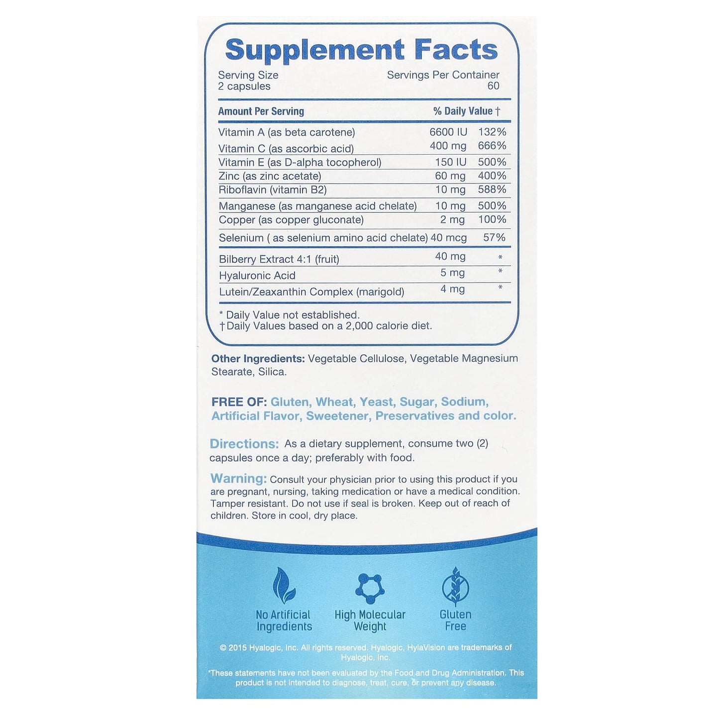 Hyalogic Hylavision Hyaluronic Acid + Lutein Eye Health Support - Image 2
