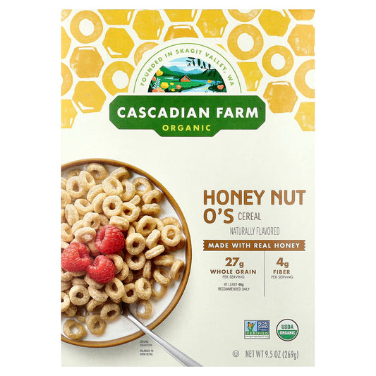 Cascadian Farm Organic Honey Nut O's Cereal, 9.5 oz, USDA Organic - Image 1