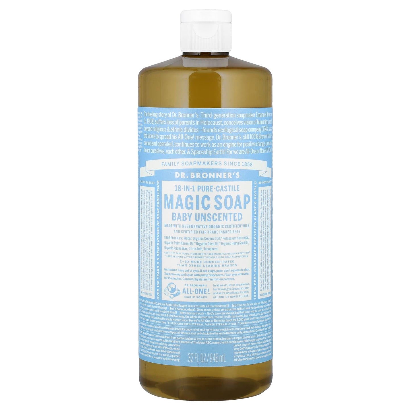 Dr. Bronner's 18-in-1 Unscented Pure-Castile Magic Soap 32oz - Image 1