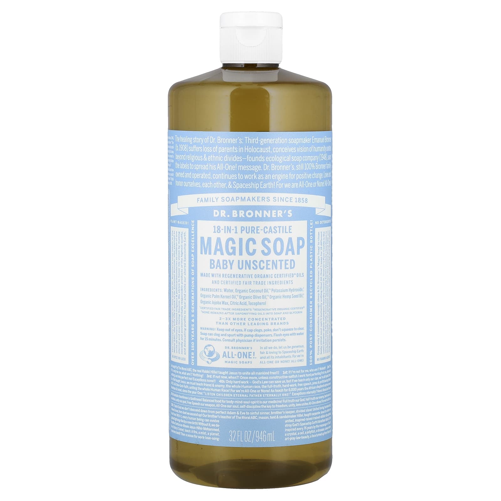 Dr. Bronner's 18-in-1 Unscented Pure-Castile Magic Soap 32oz - Image 1