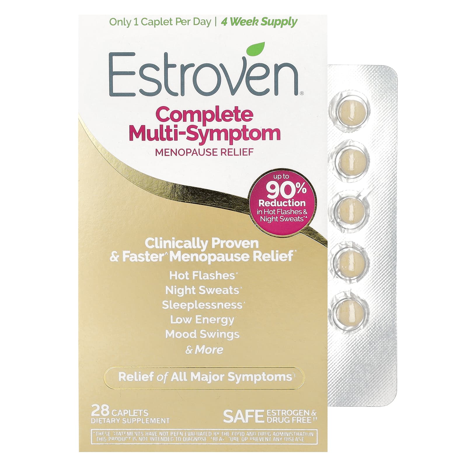 Estroven Complete Menopause Relief, 28 Caplets, Fast Symptom Reduction - Image 1