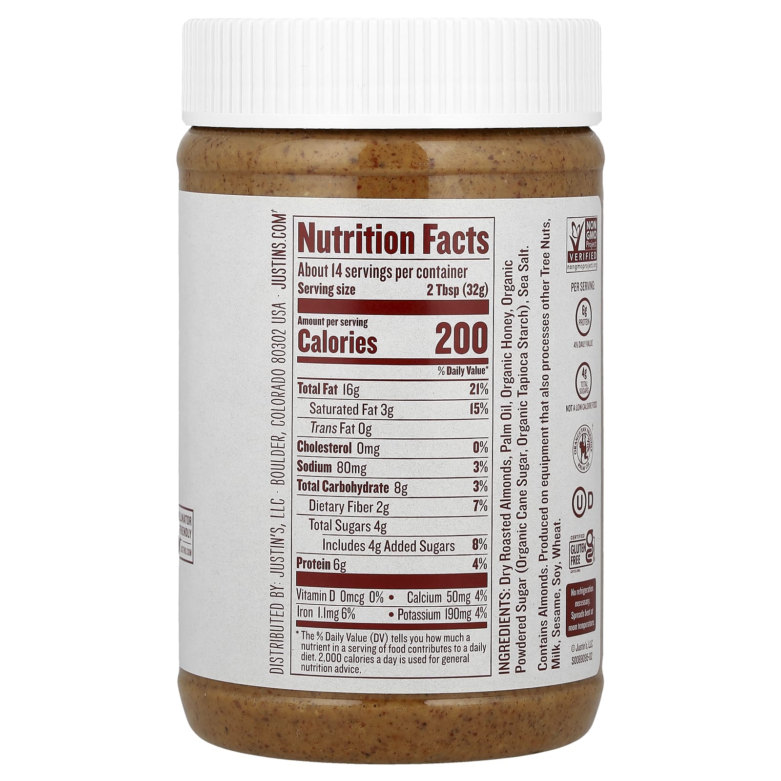 Honey Almond Butter, 16 oz - Natural, Gluten Free, Non GMO - Image 2